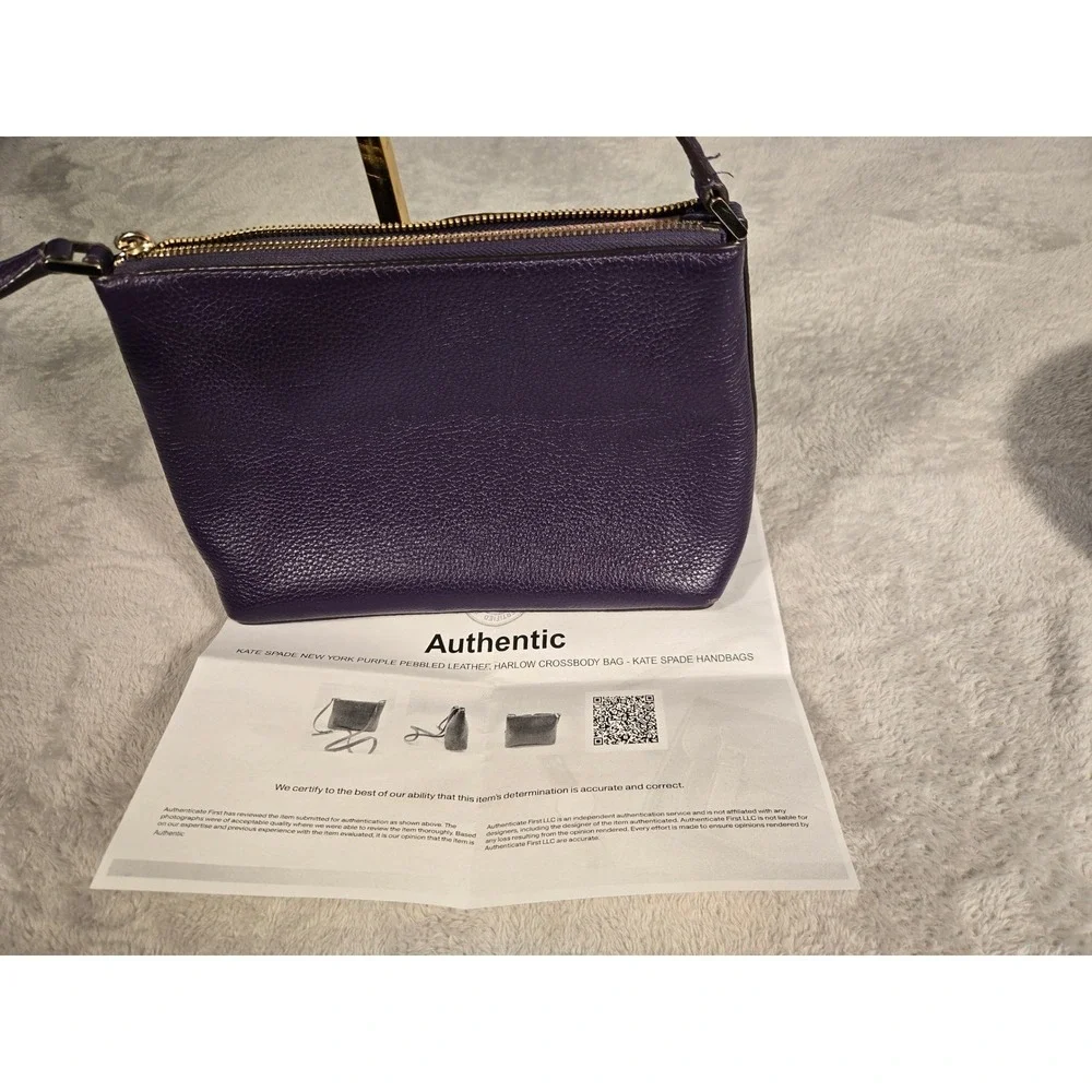 Kate Spade New York Purple Pebbled Leather Harlow Crossbody Bag Gold Hardware‎